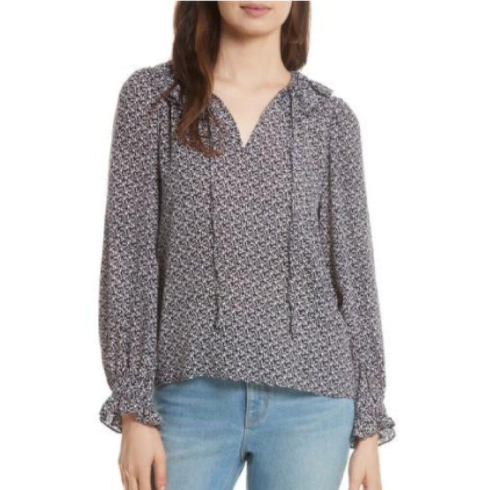 Rebecca Taylor Static Print Silk Ruffle Blouse